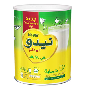 نيدو مسحوق حليب المدعم غني بالألياف علبة معدنية 1.95كج